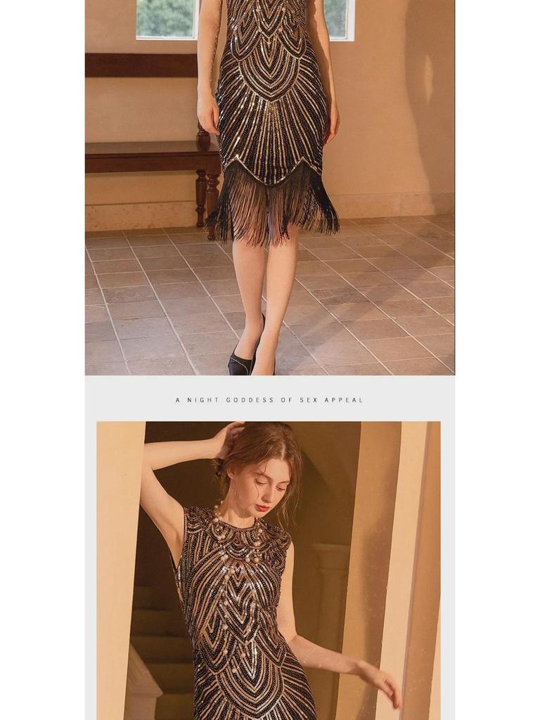 Sequined Gatsby Tassel Evening Dress: Retro Ball Gown for Banquets and Dance
