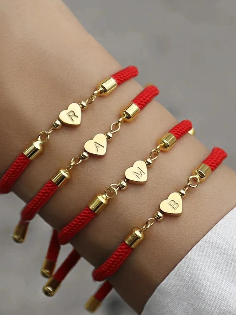 1pc New Classic A-Z Heart Initial Letter Bracelet Women Simpel Adjustable Colorful Rope Bracelet For Women Jewelry Gift
