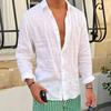 Summer Men's White Linen Long Sleeve Shirt - Casual Dailywear Lightweight and Comfortable Perfect for Vacations
