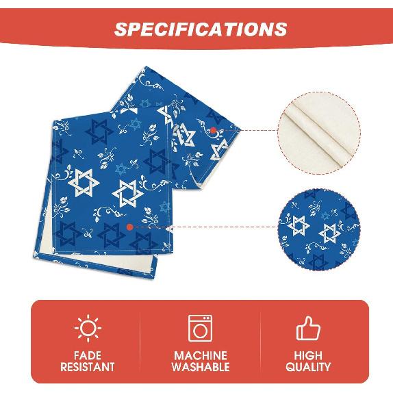 Artoid Mode Blue Hexagram Hanukkah Table Runner, Star of David Je Menorah Passover Holiday Kitchen Dining Table Decoration for Indoor Outdoor Home