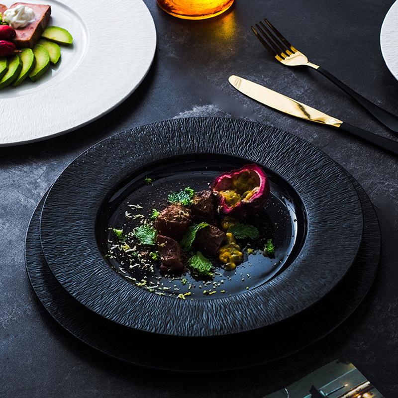 Japanese Black Steak Plate Xiaohongshu Same Western Food Plate Hotel Commercial Cooking Plate Pasta Plate Ceramic Tableware