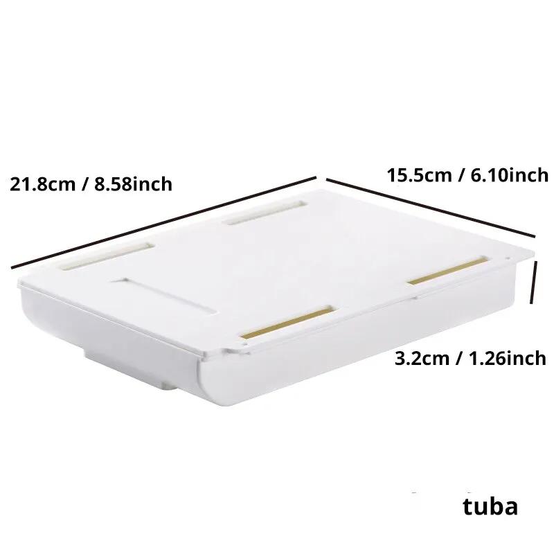 2pc White SelfAdhesive Storage Drawer Box Makeup Pencil Tray Desk Hidden Under Desk Stand Self-adhesive Under-drawer Storage Box