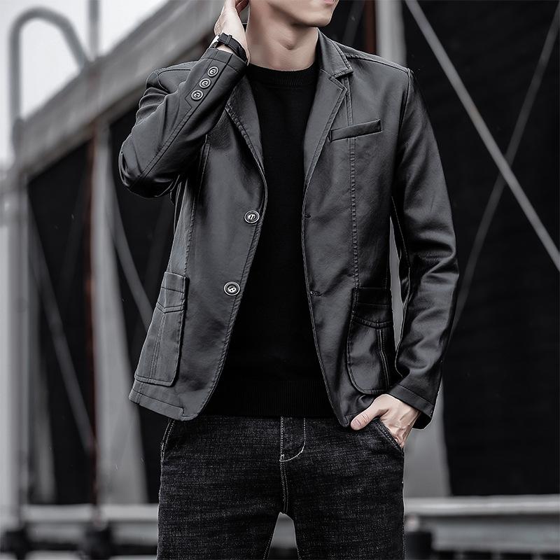 New Men's Leather Suit Casual Jacket Korean Style Slim Lapel Pu Leather Suit Leather Jacket Processing