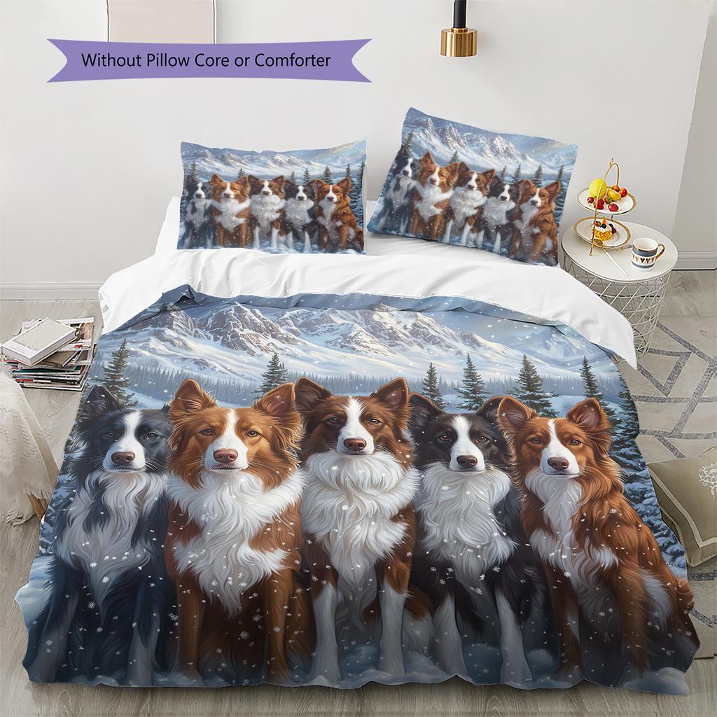 Border Collie Pattern Bedding Home Decoration Birthday Gift (1 * duvet cover + 2 * pillowcase, without core)