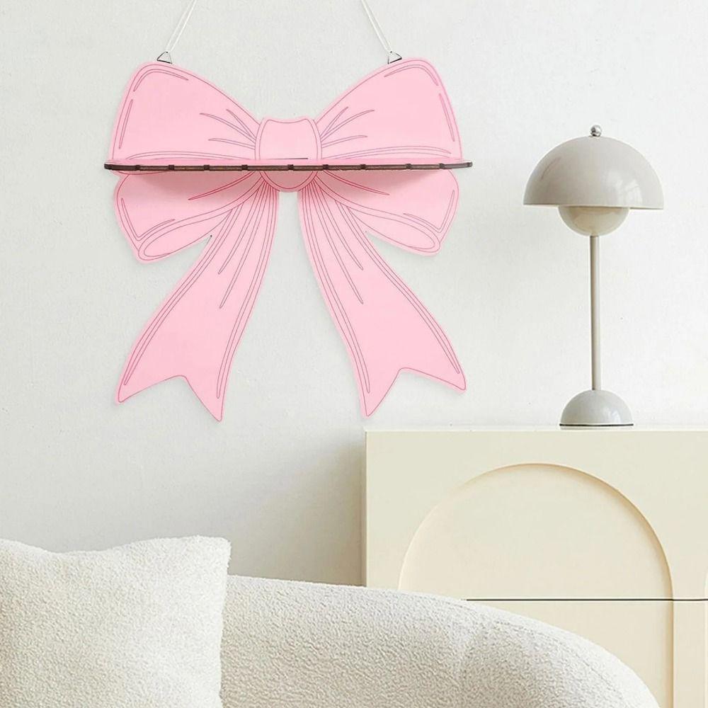 Pink Bow Wall Mounted Shelf Wooden Holder Wood Storage Rack Wall Storage Holder Girls Room