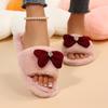 Fashion Sweet Bowknot Furry Indoor Pink Slippers Women 2025 Winter Soft Thick Bottom Non Slip Home Slides Warm Short Plush House Shoes