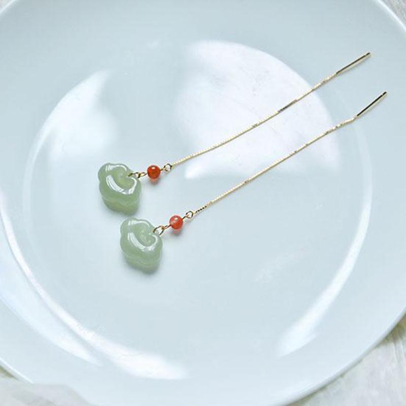 Новый дизайн, инкрустированный натуральной яшмой Хотан, длинные серьги, классические шармы, дворцовый стиль, женские украшения, свадебные аксессуары