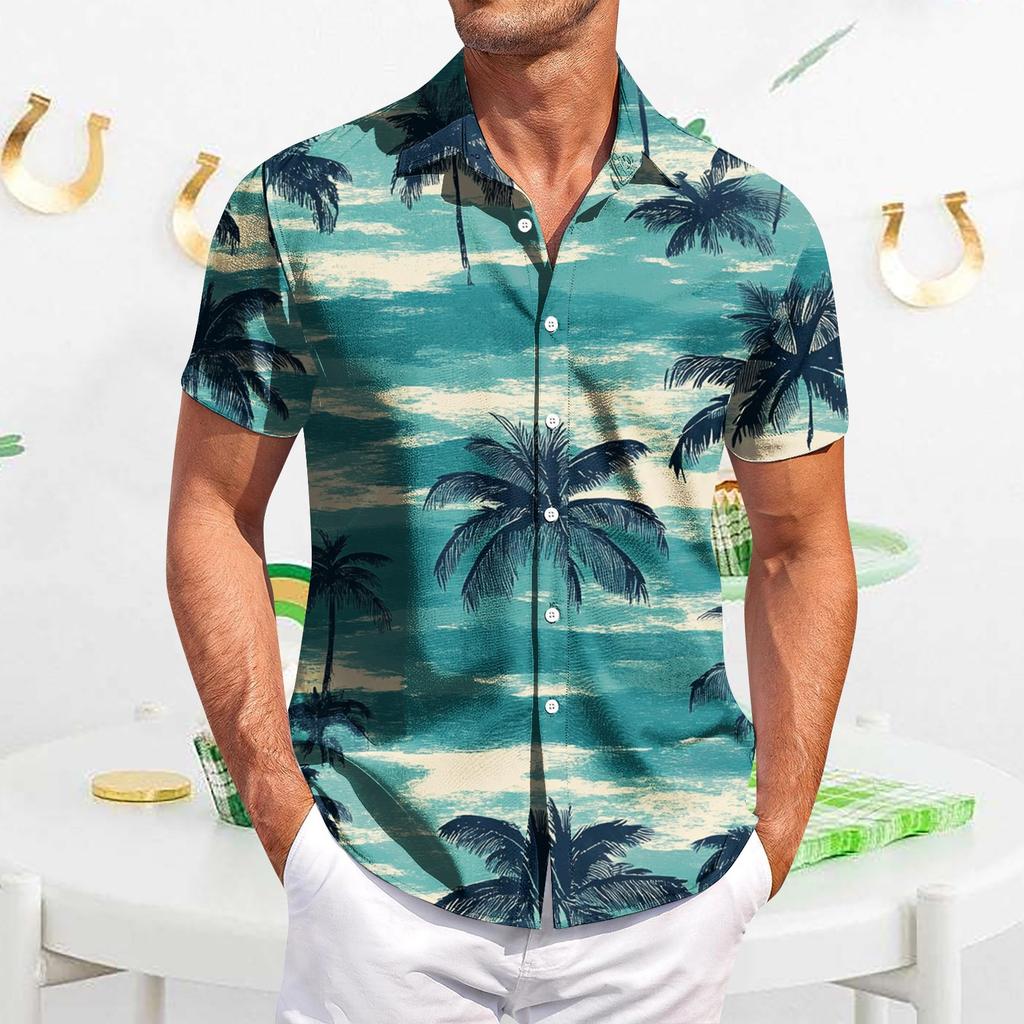 Men's Casual Short-sleeved Shirt Slim Fit Stylish Men's Hawaiian Print
