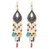 Vintage Ethnic Long Water Drop Tassel Earrings for Women Boho Colorful Hollow Flower Rhinestone Crystal Dangle Earrings