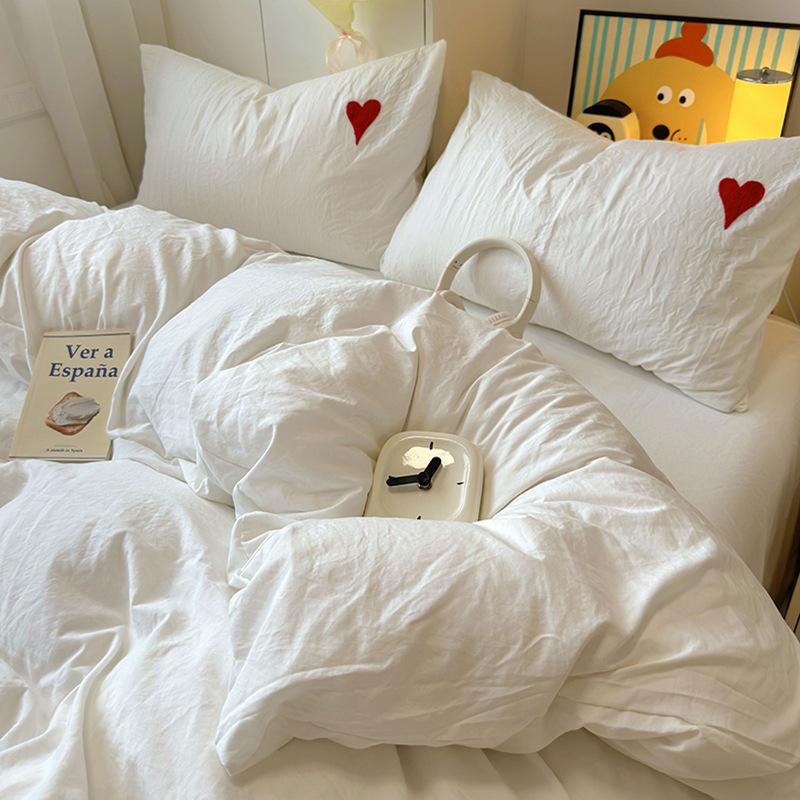 3D Вышитое полотенце: 2026 Инста-стиль Набор из 4 предметов из стираного хлопка - Однотонный, Мягкий, Приятный для кожи, Имитация кашемира.