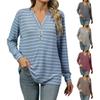 Women's Casual Striped Clashing Button Loose Long Sleeve T-Shirt