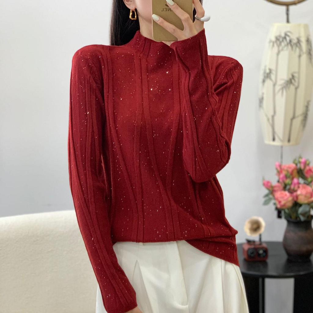 Женская зимняя водолазка в корейском стиле с высоким воротом и ромбовидной инкрустацией, трикотажный топ