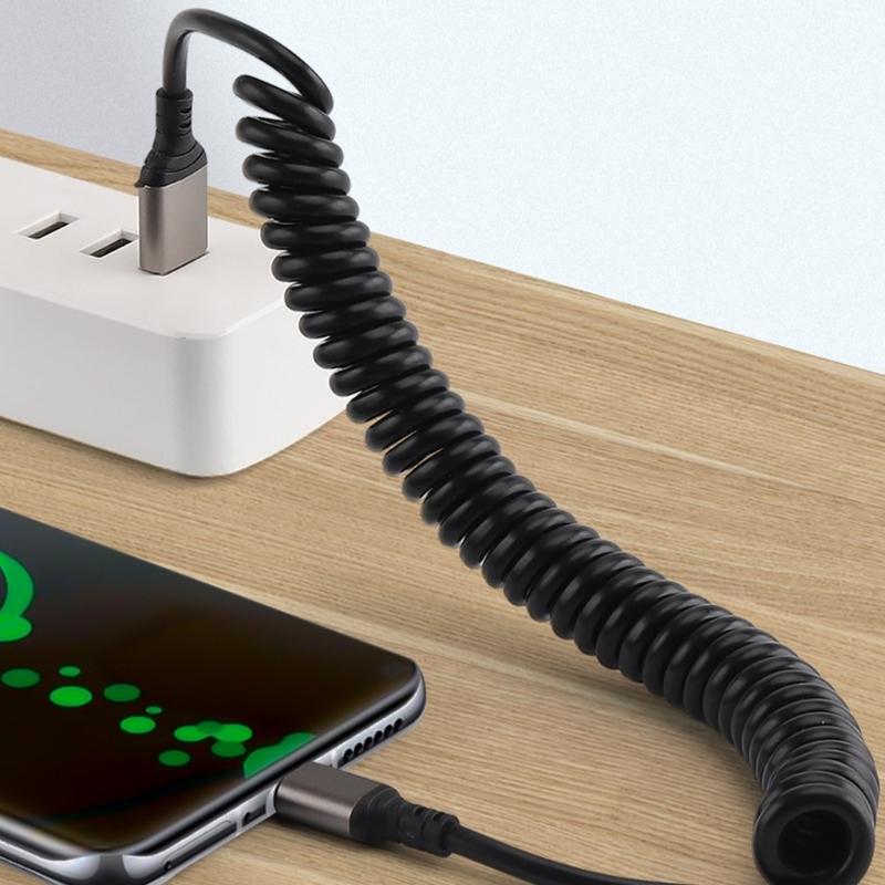 Кабель USB C/A на Type C Кабель для быстрой зарядки 6A Спиральный шнур для автомобиля Автомобиля Телефонов Эффективный шнур питания