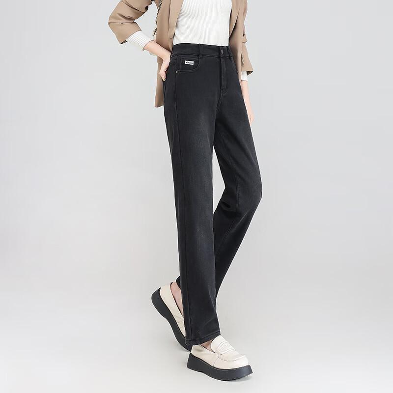 Женские джинсы прямого кроя с флисовой подкладкой, средней посадки