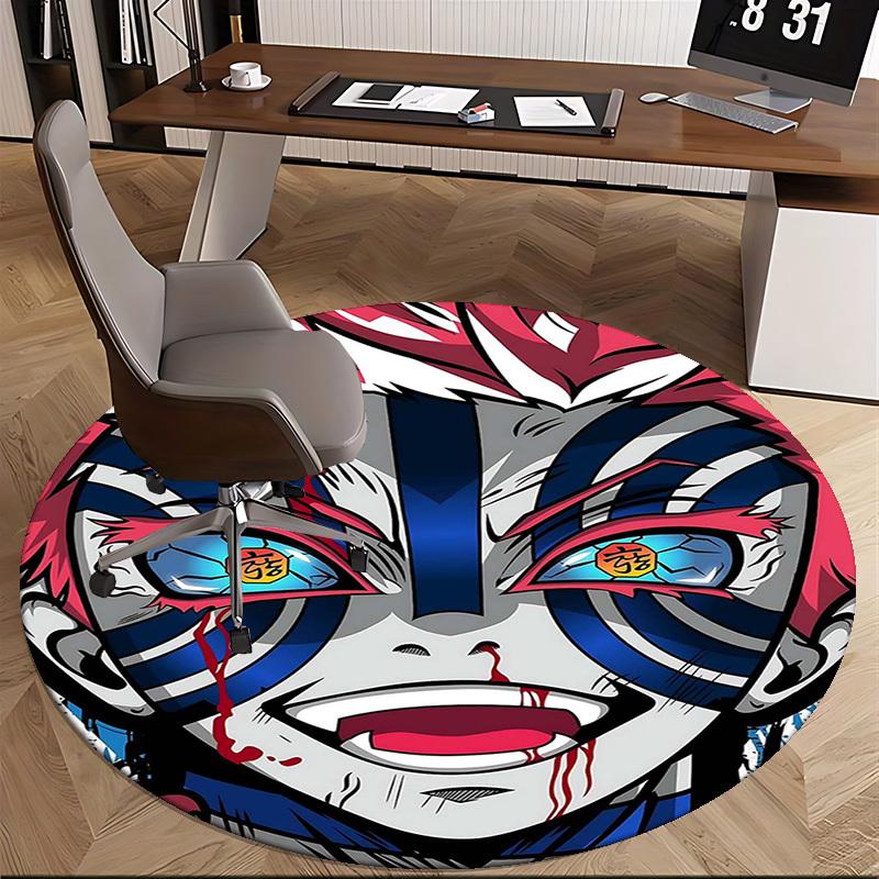 1pc Anime Cartoon Design Round Carpet  Office Chair Mat with BloodCurdling Eyes Print  NonSlip Rug for Home Decor