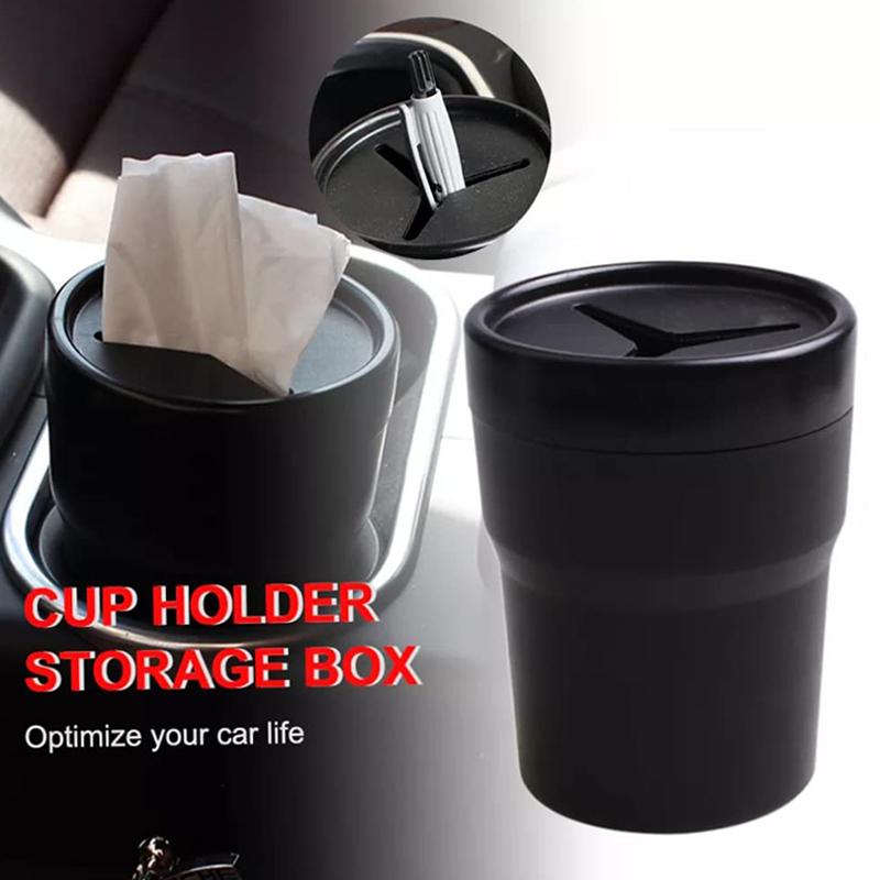 1Pc New Multifunctional Car Mini Trash Bin Cup Holder Car Trash Can Auto Holder Cap Mounts Black Plastic Interior Accessories