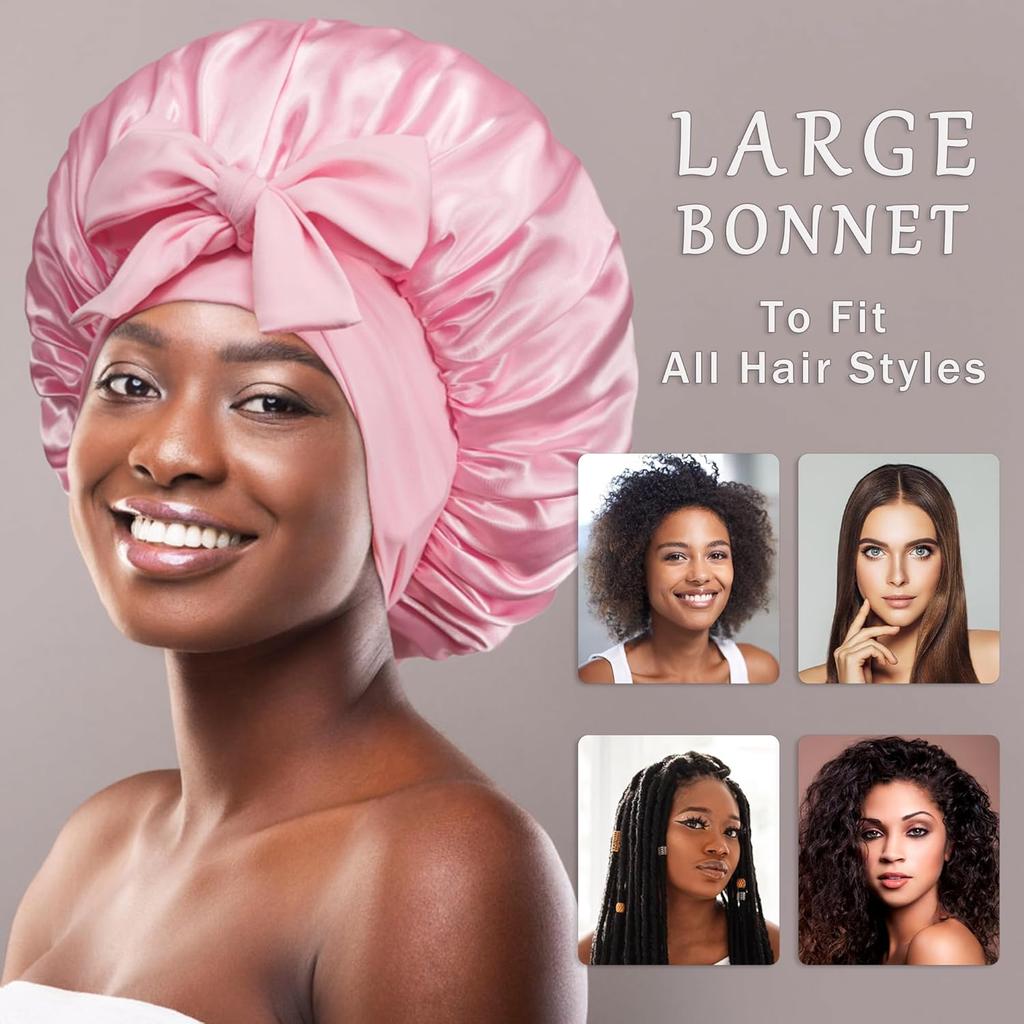 Women's Fashion Bonnet Solid Color Wide Edge Two Tails Elastic Silk Smooth Tiny Tie Sports Daily Home Casual Hair Hat Sleep