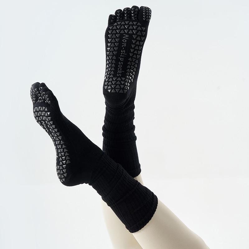 Двухцелевые нескользящие сверхдлинные хлопковые высокие женские носки для йоги с пятью пальцами