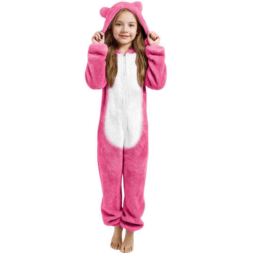 Children's Fashion Colour-Blocked Fleece-Lined Thickened -Eared Fleece Romper