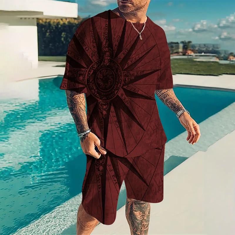 Мужская футболка из двух частей, винтажная футболка с принтом солнца 3D, шорты, летний повседневный свободный быстросохнущий мужской костюм, одежда для вечеринок