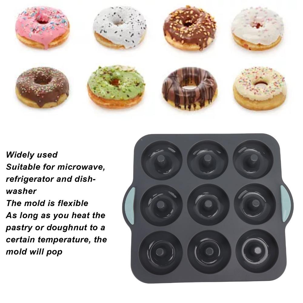 9-Cavity Design Donut Baking Mold Non-Stick Surface Baking Tray Silicone Donut Pan Oven Baking