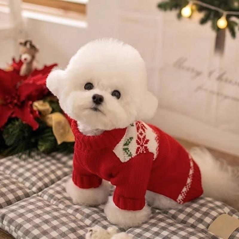 Puppy Dog Sweater Teddy Bigbear Small Dog Cat Two Feet Knit Autumn Winter Snowflake Christmas Pet Clothing