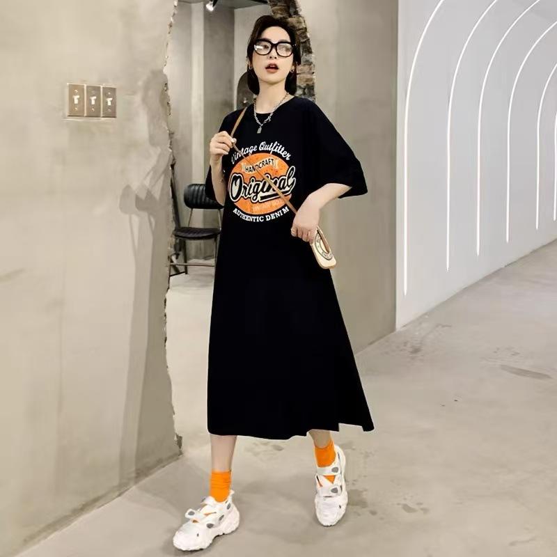 Повседневное и расслабленное длинное платье, прямая юбка до колена, летнее новое платье-футболка с короткими рукавами для женщин
