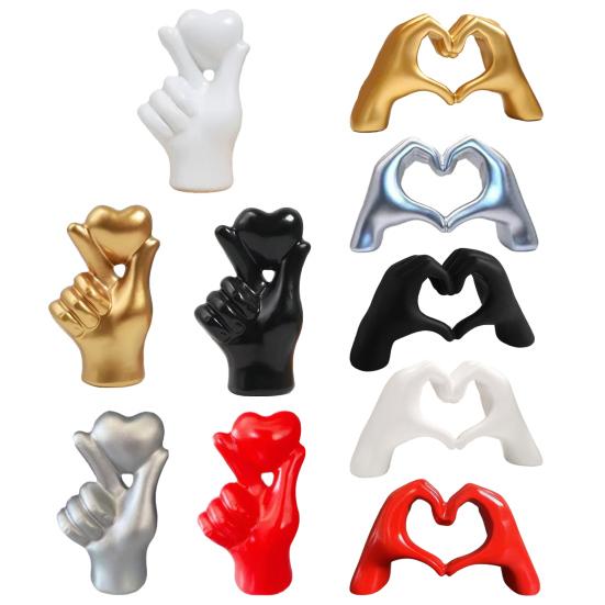 Valentines Day Love Heart Hand Ornament Heart Shape Gesture Resin Statue Sculpture Home Office Wedding Party Romantic Decor