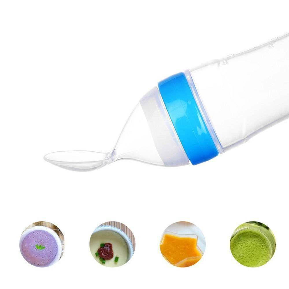 New Fashion Squeeze Silicone Feeding Bottle Food Rice Feeder Milk Bottle With Spoon