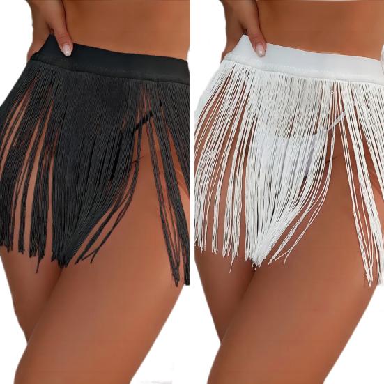 Women Sexy Beach Skirt High Waist Tassels Skirt Summer Solid Color Fringe