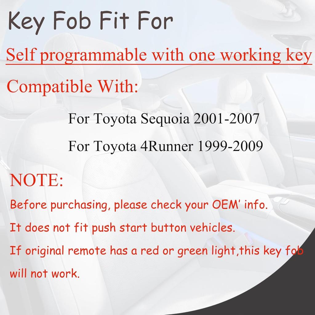 Key Fob Keyless Entry Fits for Toyota 4Runner Sequoia 1999 2000 2001 2002 2003 2004 2005 2006 2007 2008 2009 Remote Control Replacement 89742-35050