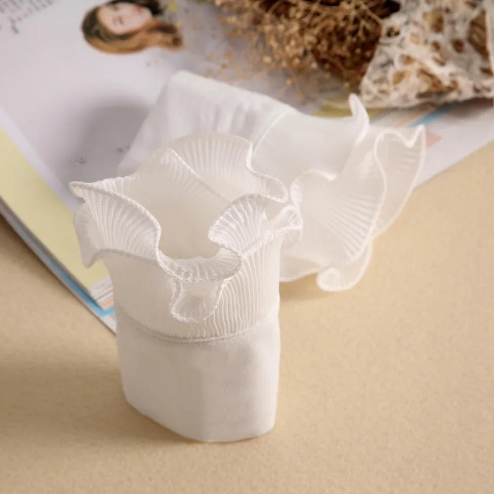 White Elegant Pleated Sleeves Adjustable Button Comfortable Detachable Sleeves Woman Clothing Accessories