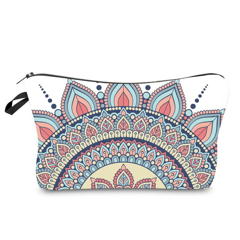 Trendy Vintage Mandala Flower Makeup Bag Handbag For Travel Polyester Lining Various Color Options