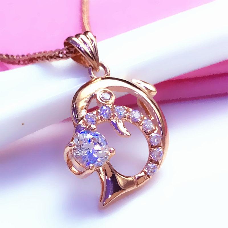 Изысканный набор из цветного золота с бриллиантами, полый дельфин, цепочка, универсальное женское колье из розового золота, чистого русского фиолетового золота, корейская версия