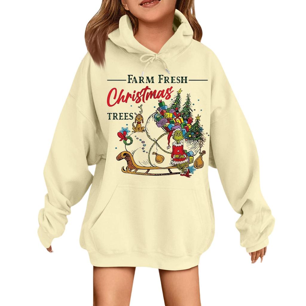 Детская модная повседневная толстовка с капюшоном свободного кроя с длинными рукавами и рождественским принтом