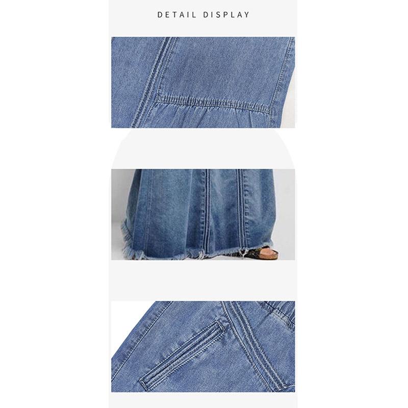 Длинные джинсовые юбки женские свободные однотонные карманы эластичные юбки с высокой талией А-силуэта весенние повседневные простые универсальные женские брюки