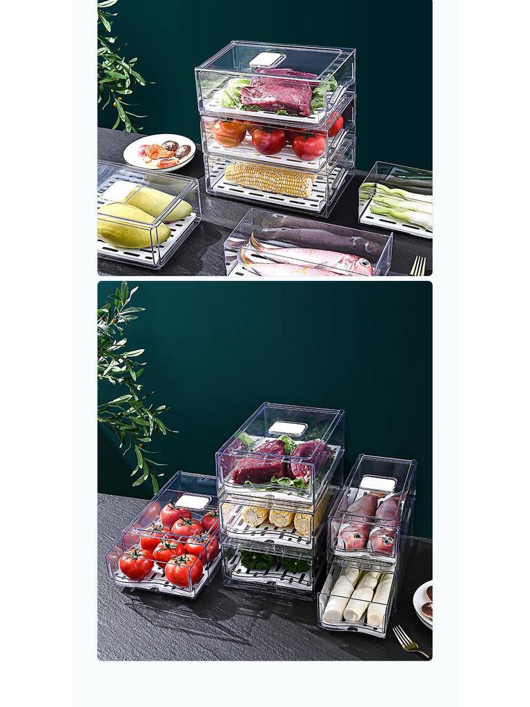 Штабелируемый прозрачный пластиковый органайзер для холодильника для фруктов и овощей