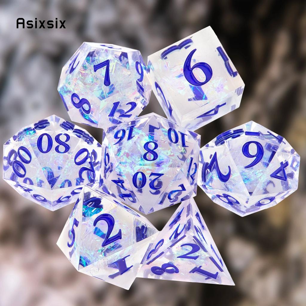 7 Pcs White Resin Blue Number Sharp Edge Dice Polyhedral Dice Suitable for Role-Playing RPG Board Game