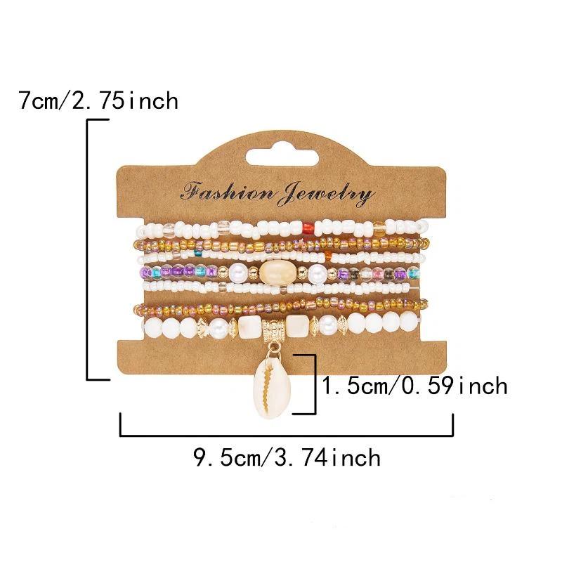 Boho Rice Beads Starfish Pendant Bracelets For Women Summer Ocean Beach Shell Charm Multilayer Bracelet Set