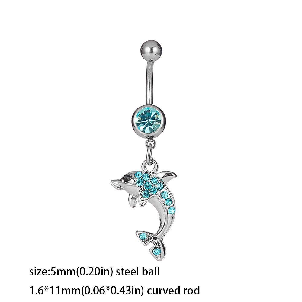 Цинковый Сплав Дельфин Кольцо Для Пирсинга Пупка Стразы Уникальный Пирсинг Тела