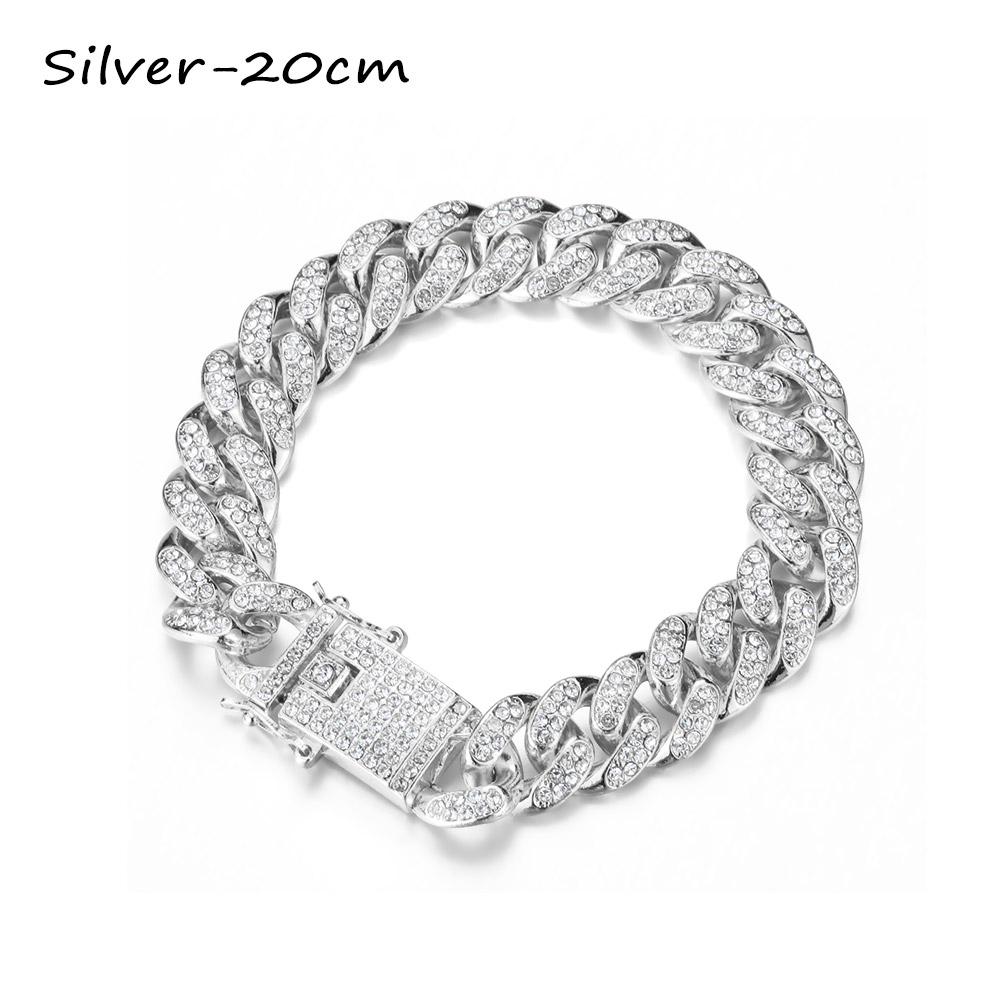 12mm Width Luxury Shiny Fashion Bracelet Hip Hop Link Chain Inlaid Rhinestone Bracelet