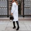 Women Oversize Coat Solid Color Double Breasted Turndown Collar Pockets Overcoat Office