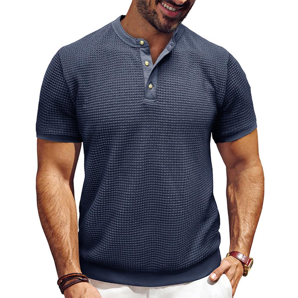 Men's Short Sleeved Textured Knitted Shirt T-shirt Pullover