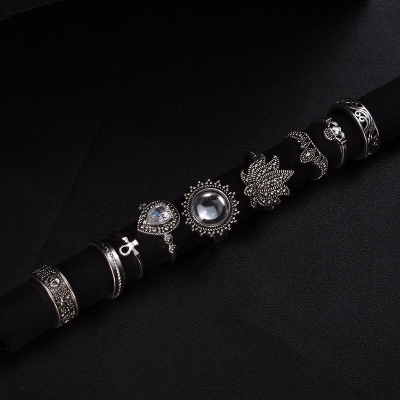 European & American Hot-Selling Retro Ethnic Knuckle Rings: 9-Piece Gemstone Set