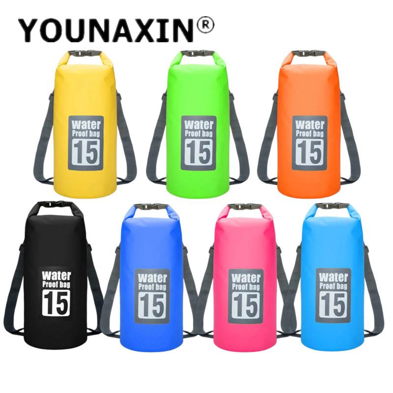 15L PVC Waterproof Dry Bag Outdoor Diving Foldable Storage Beach Swimming Bag Rafting River Ocean Backpack