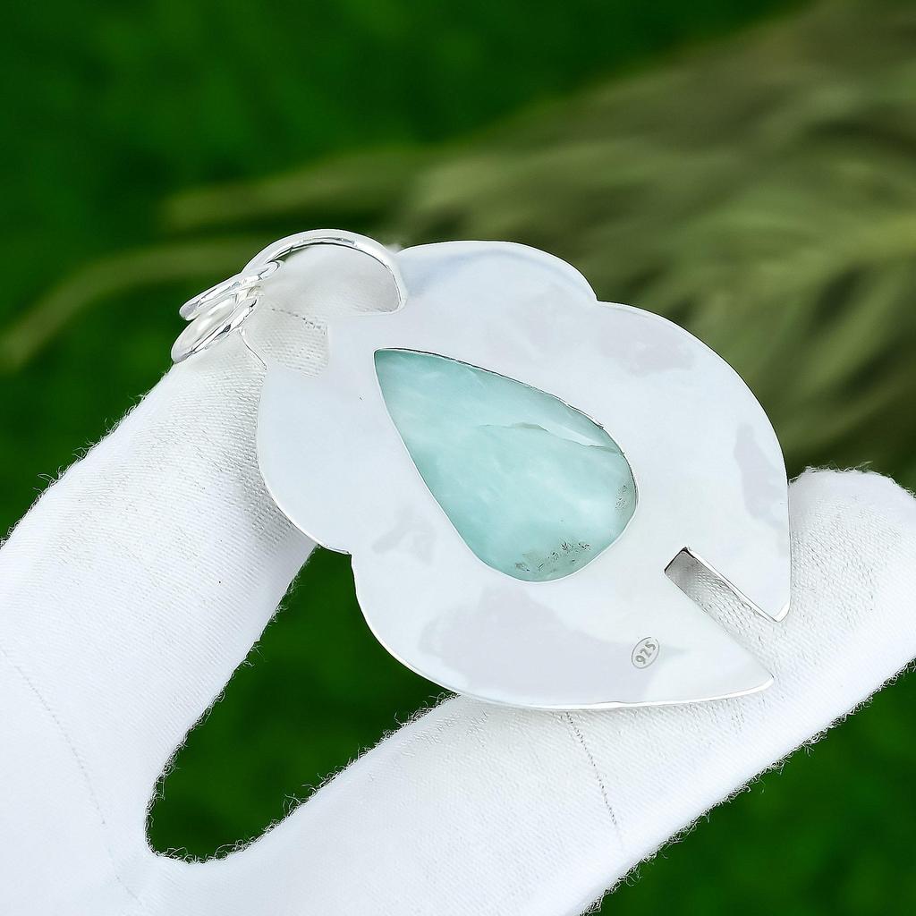 925 Sterling Silver Pear Amazonite Stone Heart Chakra Mother Wedding New Pendant