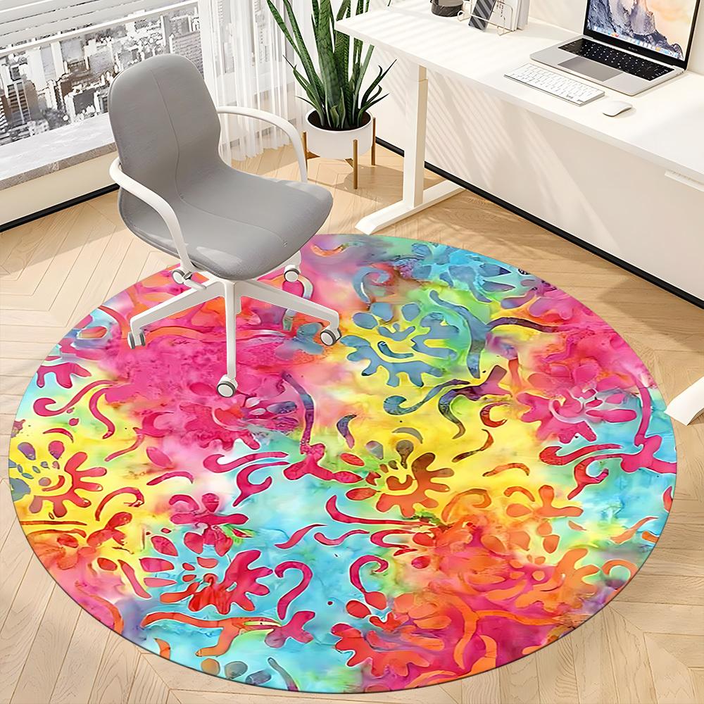 1pc Tie Dye Pattern Chair Carpet for Office, Round Non Slip Durable Large Size Office Carpet, Suitable for Office