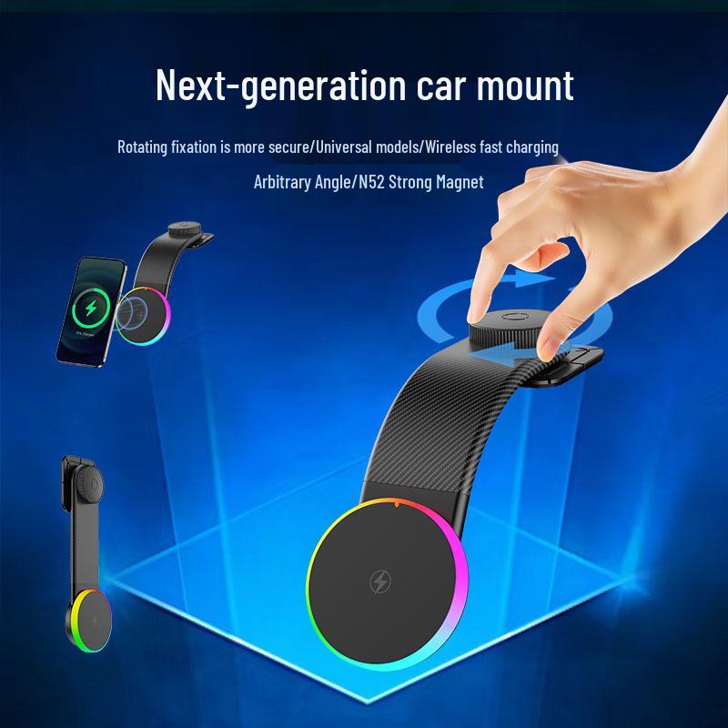 Беспроводное автомобильное зарядное устройство MagSafe, быстрая зарядка 15 Вт с магнитным автомобильным креплением и держателем для навигации.