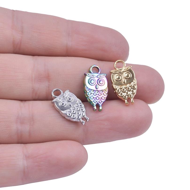 Kawaii Owl Pendant Rainbow/Gold/Silver Color Animal Charm Titanium Steel Charm For Jewelry Making Supplies DIY Necklace Material