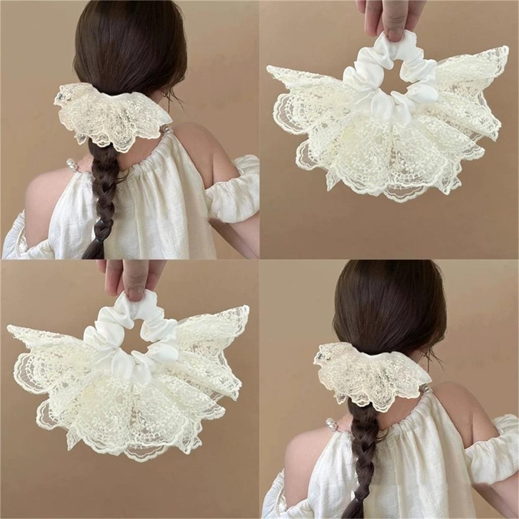 Ballet Skirt Lace Hair Tie Double Layer Ruffled Scrunchie With Invisible Elastic Core Hairpiece For Feminine Hairstyles